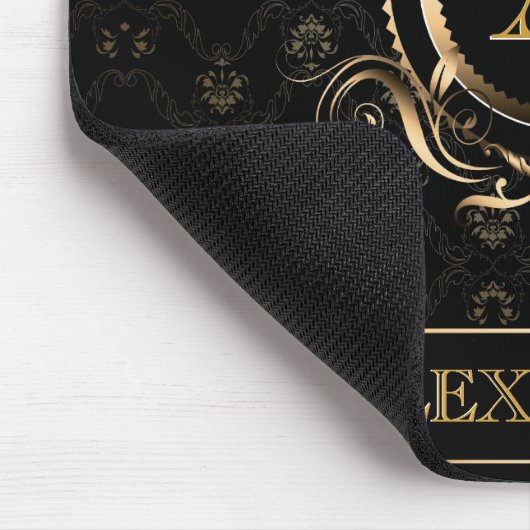 Zwart & Goud Barok Lijst Design-Monogram Muismat (Hoek)