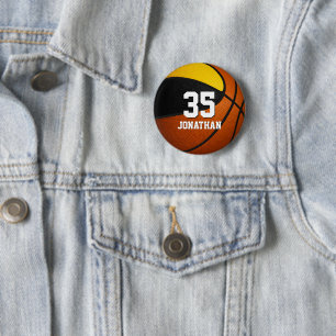 Zwart Goud Basketbal Team Kleuren Een Atleet Naam Ronde Button 5,7 Cm