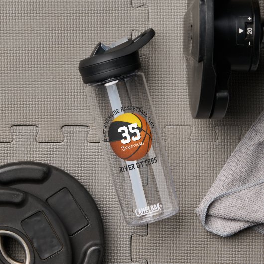 Zwart goud basketbal team kleuren gepersonaliseerd waterfles (Gym)