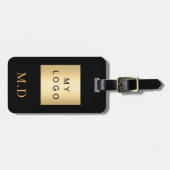 Zwart goud bedrijf logo monogram bagagelabel (Voorkant horizontaal)