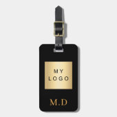 Zwart goud bedrijf logo monogram bagagelabel (Voorkant verticaal)
