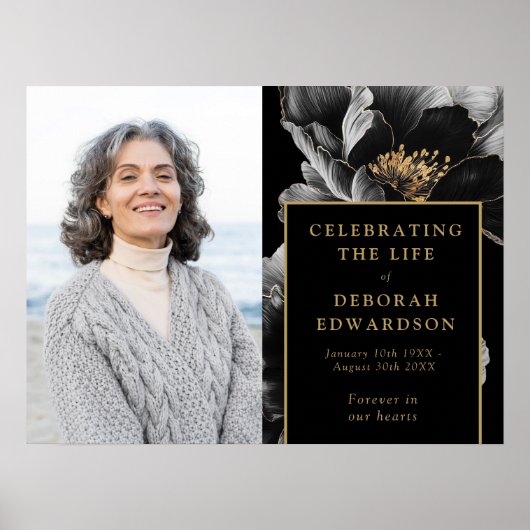 Zwart Goud Begrafenis Viering van het Leven Fotote Poster (Voorkant)