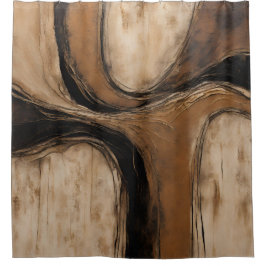 Zwart Goud Beige Abstract Bloemmotief Douchegordijn