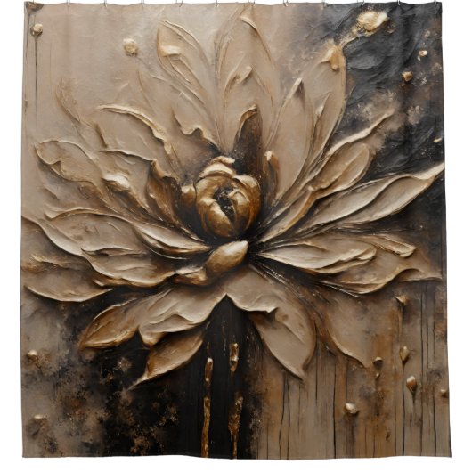 Zwart Goud Beige Bruin Abstract Douchegordijn (Voorkant)