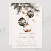 Zwart Goud Beige Ornamenten Baubles Kerstfeest Kaart (Voorkant / Achterkant)