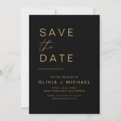 Zwart Goud Bewaar de Datum Elegante Foto Minimalis Save The Date (Voorkant)