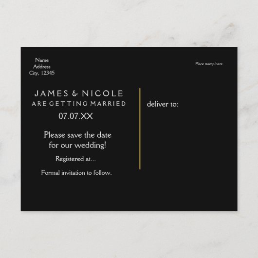 Zwart & goud BEWAREN DE DATUM Briefkaart van het m (Achterkant)