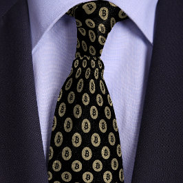 Zwart & Goud Bitcoin Crypto Coin Patroon Stropdas
