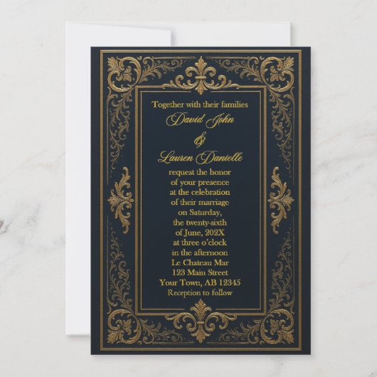 Zwart & Goud blad Koninklijke Uitnodiging (Voorkant)