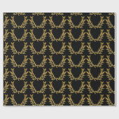 Zwart Goud Blad Monogram Elegante Chic Bruiloft Cadeaupapier (Vlak)