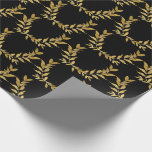 Zwart Goud Blad Monogram Elegante Chic Bruiloft Cadeaupapier<br><div class="desc">Mooie zwarte verpakking met gouden blad glinsteraccenten die chic en oh zo elegant is.  Nepgoud. Eenvoudige elegantie op zijn best. Minimalistisch & modern.</div>