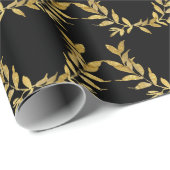Zwart Goud Blad Monogram Elegante Chic Trouwdag Cadeaupapier (Rol Hoek)