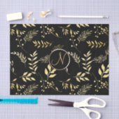 Zwart Goud bladeren Chic Monogram Letter Initiaal Tissuepapier (Craft)