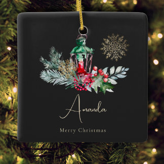 Zwart Goud Bladerlantaarn Modern Vrolijk Kerstfees Keramisch Ornament