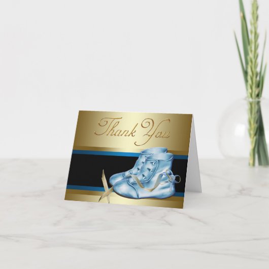 Zwart Goud Blauw Baby Booties Dank u Kaarten (Voorkant)