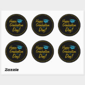 Zwart Goud Blauw Gelukkige Afstudeerdag Script Ronde Sticker (Vel)