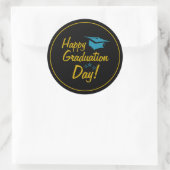 Zwart Goud Blauw Gelukkige Afstudeerdag Script Ronde Sticker (Tas)