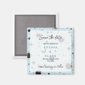 Zwart Goud Blauw Hemelse Bruiloft Save the Date Magneet (Voorkant / Achterkant)
