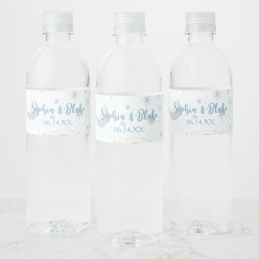 Zwart Goud Blauw Hemelse Bruiloft Waterfles Etiket (Flessen)