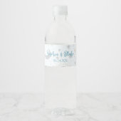 Zwart Goud Blauw Hemelse Bruiloft Waterfles Etiket (Voorkant)