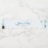 Zwart Goud Blauw Hemelse Bruiloft Waterfles Etiket (Enkel label)