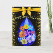 Zwart Goud Blauwe Edelsteen Bloemige Gelukkig Huwe Bedankkaart (Voorkant)