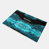 Zwart Goud & Blauwgroen Agaat, Wit Monogram & Naam Deurmat (Schuin)