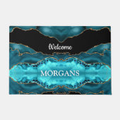 Zwart Goud & Blauwgroen Agaat, Wit Monogram & Naam Deurmat (Voorkant)
