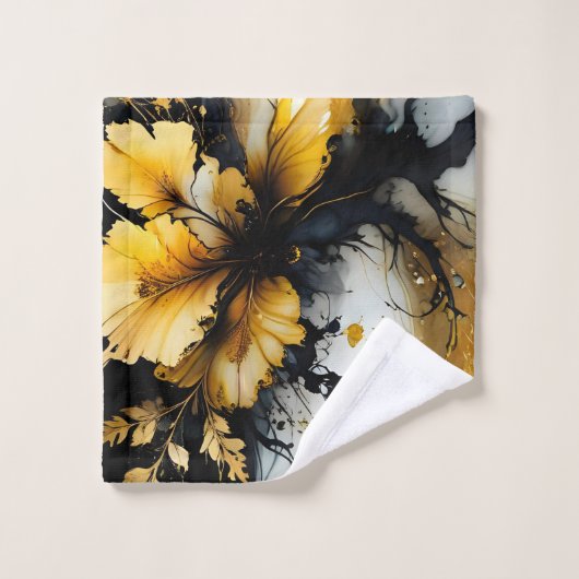 Zwart goud bloem marmer bad handdoek (Wasdoekje)