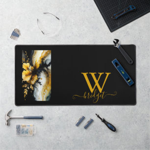 Zwart goud bloem marmer bureaumat