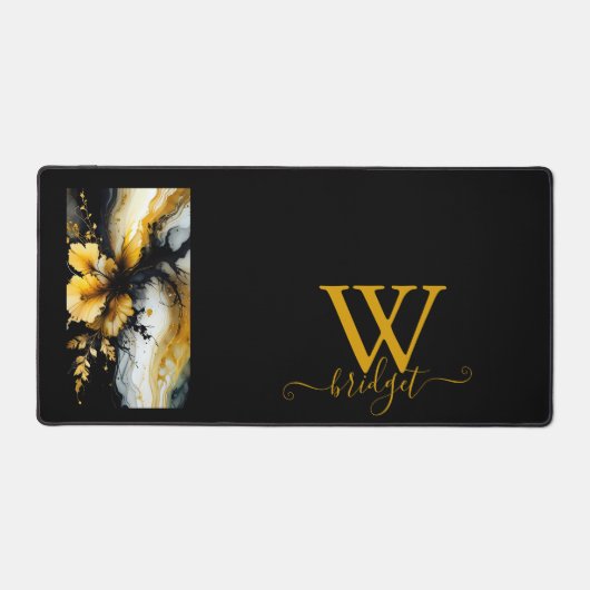 Zwart goud bloem marmer bureaumat (Voorkant)