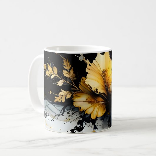 Zwart goud bloem marmer koffiemok (Voorkant links)