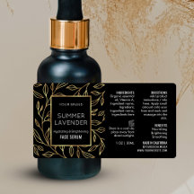 Zwart & Goud Bloemen 1 OZ Cosmetische Fles Label