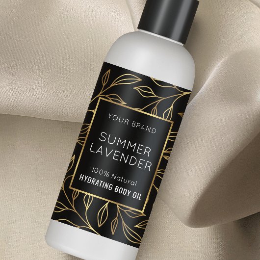 Zwart & Goud Bloemen 4 OZ Cosmetische Fles Label