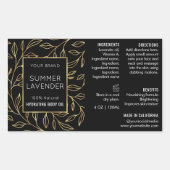 Zwart & Goud Bloemen 4 OZ Cosmetische Fles Label (Voorkant)