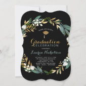 Zwart Goud Bloemen Afstuderen Kaart (Voorkant)