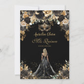 Zwart Goud Bloemen Blond Masquerade Quinceañera Kaart (Achterkant)