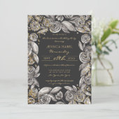 Zwart Goud Bloemen Confetti Waterverf Quinceañera Kaart (Staand voorkant)