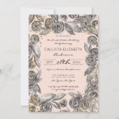 Zwart Goud Bloemen Confetti Waterverf Sweet 16 Kaart (Voorkant)