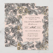 Zwart Goud Bloemen Confetti Waterverf Sweet 16 Kaart (Voorkant / Achterkant)