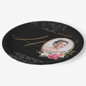 Zwart Goud Bloemen Custom Foto 40e Verjaardag Papieren Bordje (Gekanteld)