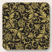 Zwart & Goud  Bloemen Damask Design Pattern Bier Onderzetter (Voorkant)