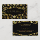 Zwart & Goud  Bloemen Damasks 2c Visitekaartje (Voorkant / Achterkant)