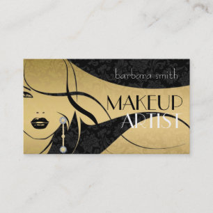 Zwart & Goud Bloemen Damasks-Make-up Artiest Visitekaartje