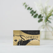 Zwart & Goud Bloemen Damasks-Make-up Artiest Visitekaartje (Staand voorkant)