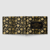 Zwart & Goud Bloemen Damasks Patroon Gastenboek (Volledig)