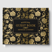 Zwart & Goud Bloemen Damasks Patroon Gastenboek (Voorkant)