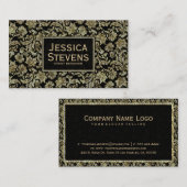 Zwart & Goud Bloemen Damasks Patroon Visitekaartje (Voorkant / Achterkant)