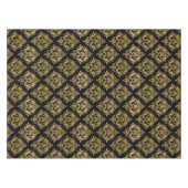 Zwart & Goud Bloemen Damast Geometrisch Patroon Tafelkleed (Voorkant (Horizontaal))