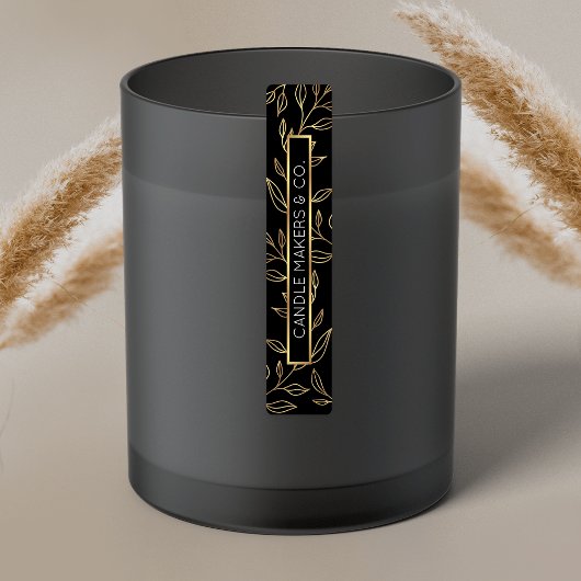 Zwart & Goud Bloemen Dunne Doos Verzegeling Produc Labels